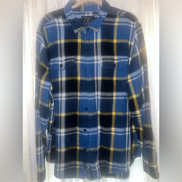 American Eagle Men's XXL Blue Yellow Plaid Flannel Button Front Shirt NWOT - Picture 1 of 6